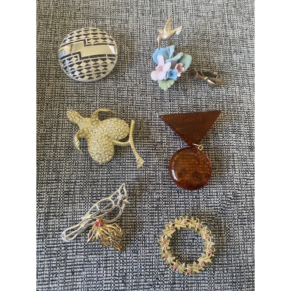 Vintage 80s & Older Brooches & Pins Lot of 7 Costume Jewelry From Estate